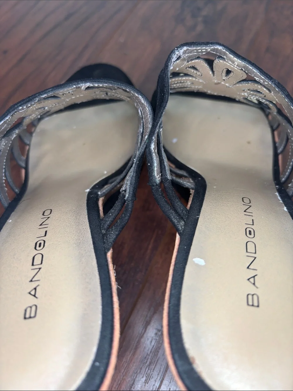 Bandolino Black Suede Floral Studded Wedge Sandals